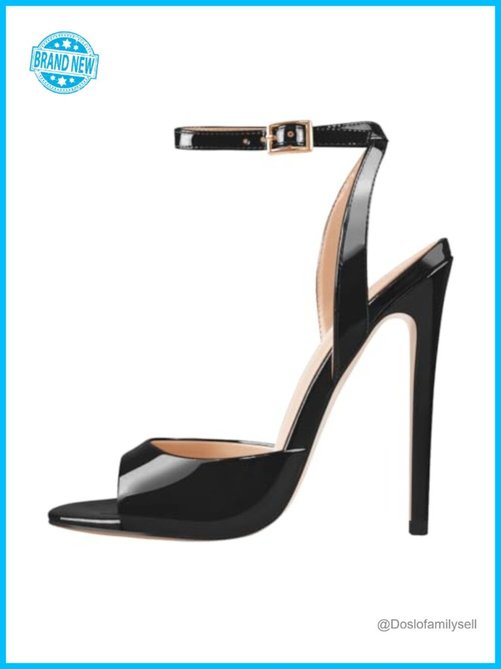 Patent Leather Peep Toe Stiletto High Heel Sandals with Ankle Strap Buckle